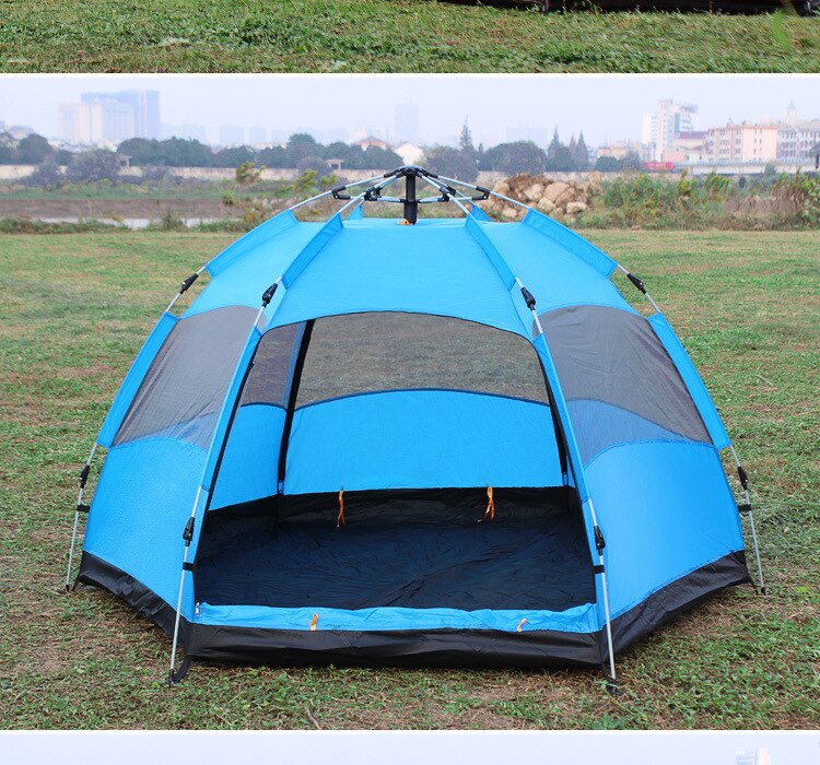 Cheap Goat Tents Automatic multi person double layer 5 8 people hexagonal tent outdoor camping camping rain tent Tents 